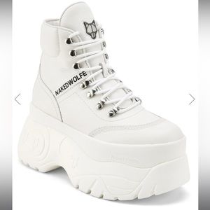 Naked Wolfe Spoke White Leather Platform Sneaker Shoe Size 7